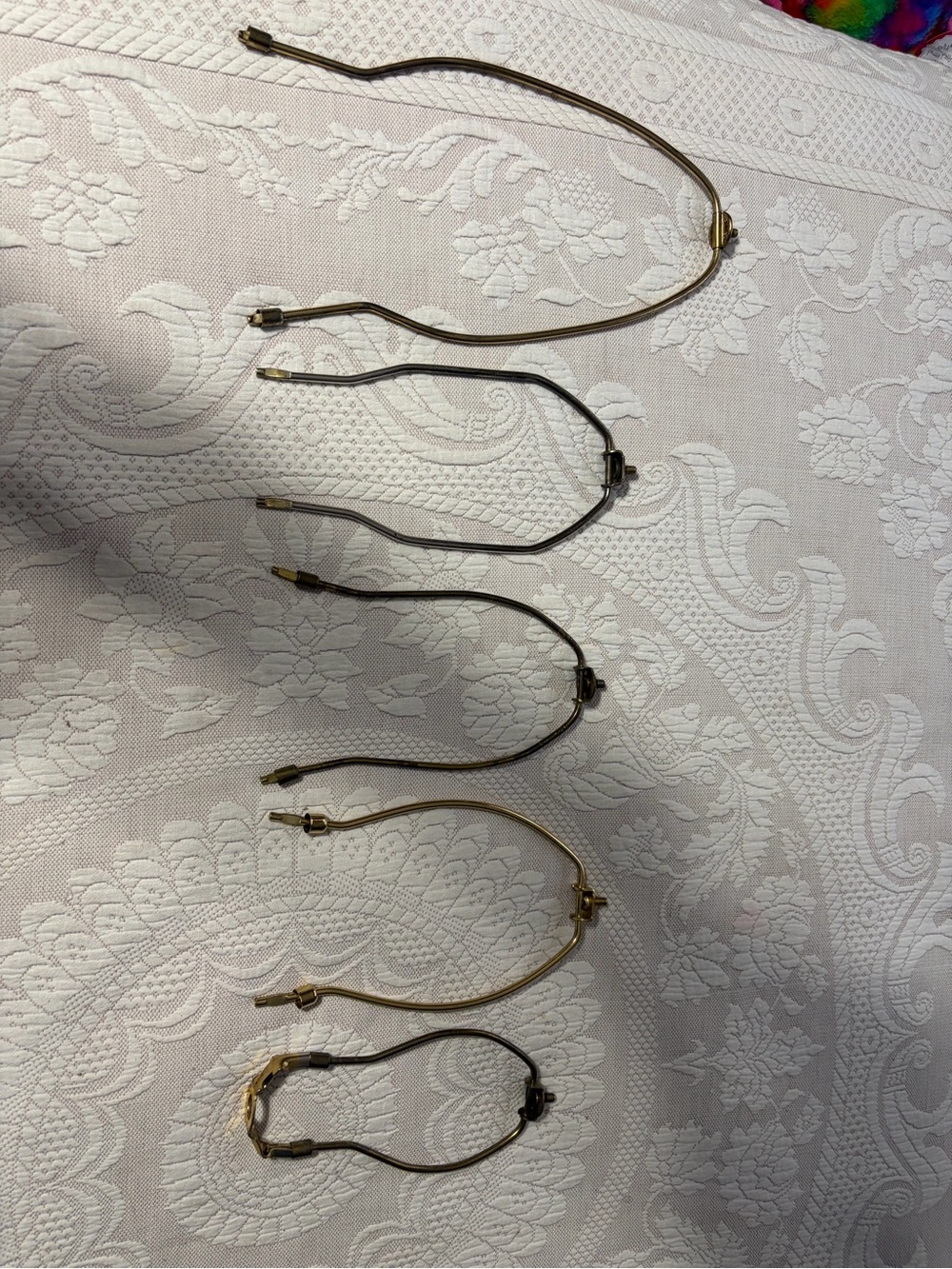 5 vintage brass lamp harps / halos - see pictures for size & condition